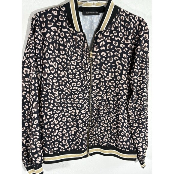 New Collection Women Leopard Black Gold Print Jacket Medium Zippered - Picture 4 of 7